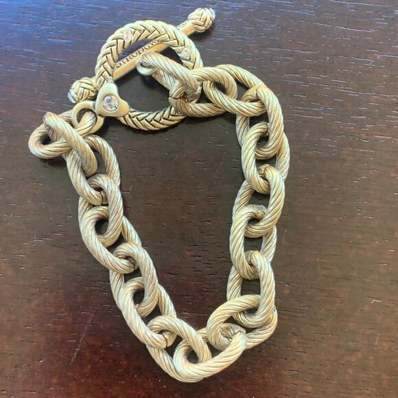 Jay Strongwater Toggle Bracelet Crystal Accents Gold Tone 7.5 Inches Charm Chain - Picture 3 of 7